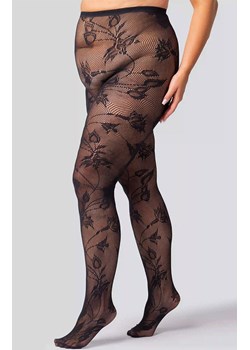 Rajstopy damskie kabaretki czarne plus size Floral, Kolor czarny, Rozmiar 5/6, Mona Queen Size ze sklepu Intymna w kategorii Rajstopy - zdjęcie 187988205
