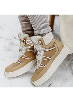 Skórzane zimowe botki damskie na platformie La.Fi 072ta-qn Taupe ze sklepu suzana.pl w kategorii Workery damskie - zdjęcie 187990159