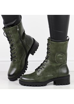 Zielone zimowe botki damskie na traperze M.Daszyński 2071-21 Gruby Spó ze sklepu suzana.pl w kategorii Workery damskie - zdjęcie 187990178
