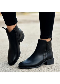 Czarne ze skóry eko botki damskie na obcasie Sergio Leone Bt594 ze sklepu suzana.pl w kategorii Botki - zdjęcie 187990498