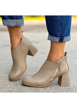 Skórzane Polskie botki damskie na słupku Deoni toffi D158 ze sklepu suzana.pl w kategorii Botki - zdjęcie 187990559