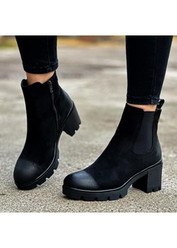 Czarne zimowe zamszowe botki damskie na obcasie La.Fi 059b-su ze sklepu suzana.pl w kategorii Botki - zdjęcie 187990608