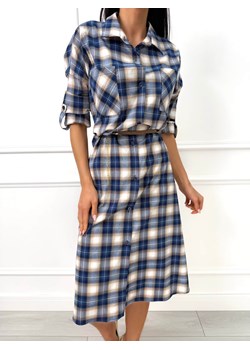 Niebieska Sukienka Midi w Kratę ze sklepu ModnaKiecka.pl w kategorii Sukienki - zdjęcie 187993168
