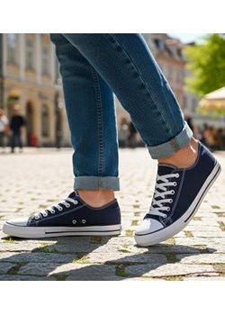 Trampki męskie Sznurowane granatowe z tkaniny ost502 ze sklepu Pantofelek24.pl w kategorii Trampki męskie - zdjęcie 187993386