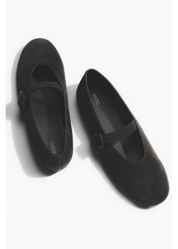 Estro: Ciemnobrązowe baleriny damskie ze sprzączką z miękkiego weluru naturalnego ze sklepu Estro w kategorii Balerinki - zdjęcie 187994435