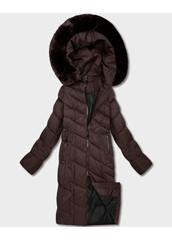Długa kurtka damska z kapturem brązowa (7662#-F01) ze sklepu goodlookin.pl w kategorii Kurtki damskie - zdjęcie 187994906