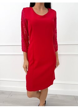 Czerwona Elegancka Sukienka z Koronkowym Rękawkiem ze sklepu ModnaKiecka.pl w kategorii Sukienki - zdjęcie 187995028