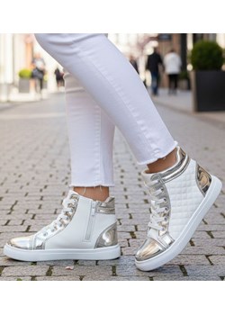 Trampki sneakersy dla dziewczynki BIAŁE /C5-3 1383 S184/ ze sklepu Pantofelek24.pl w kategorii Trampki dziecięce - zdjęcie 187995537