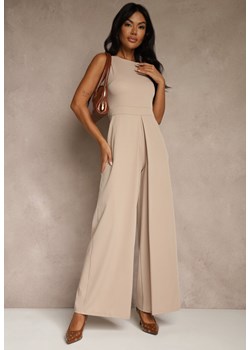 Beżowy Taliowany Kombinezon Ozdobiony Zakładkami Berinola ze sklepu renee.pl w kategorii Kombinezony damskie - zdjęcie 187996108