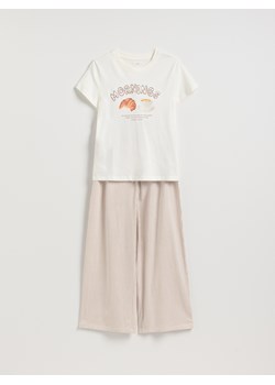 Reserved - Dwuczęściowa piżama z nadrukiem - brązowy ze sklepu Reserved w kategorii Piżamy damskie - zdjęcie 187996189