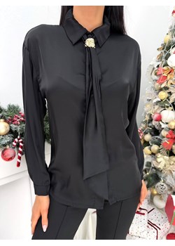 Czarna Satynowa Koszula z Ozdobnym Krawatem ze sklepu ModnaKiecka.pl w kategorii Koszule damskie - zdjęcie 187996828