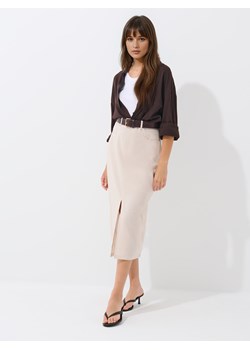 Mohito - Kremowa spódnica midi z lnu i wiskozy - kremowy ze sklepu Mohito w kategorii Spódnice - zdjęcie 187999098