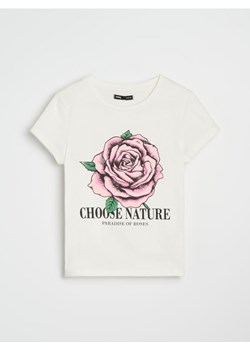 Sinsay - Koszulka z nadrukiem - kremowy ze sklepu Sinsay w kategorii Bluzki damskie - zdjęcie 187999796