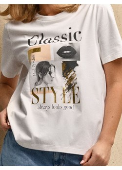 Sinsay - Koszulka z metalicznym nadrukiem - kremowy ze sklepu Sinsay w kategorii Bluzki damskie - zdjęcie 187999797