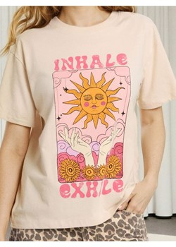 Sinsay - Bawełniana koszulka z nadrukiem - kremowy ze sklepu Sinsay w kategorii Bluzki damskie - zdjęcie 187999808