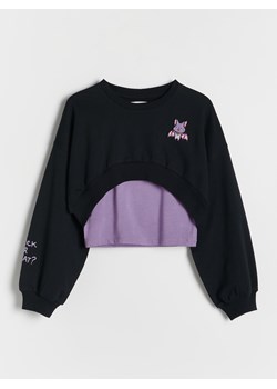 Reserved - Dwuwarstwowa koszulka - czarny ze sklepu Reserved w kategorii Bluzki dziewczęce - zdjęcie 188001469