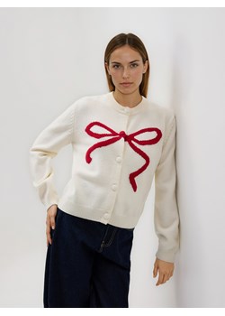 Reserved - Kardigan z kokardką - kremowy ze sklepu Reserved w kategorii Swetry damskie - zdjęcie 188002888