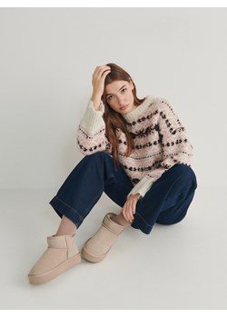 Reserved - Skórzane śniegowce na platformie - beżowy ze sklepu Reserved w kategorii Śniegowce damskie - zdjęcie 188002908