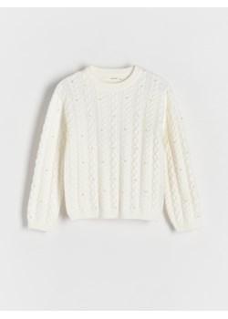 Reserved - Sweter z perełkami - złamana biel ze sklepu Reserved w kategorii Swetry dziewczęce - zdjęcie 188002928