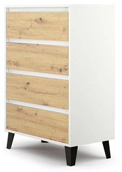 Komoda z 4 szufladami w stylu skandynawskim biały + dąb artisan K7-K98 ze sklepu Edinos.pl w kategorii Komody - zdjęcie 188004736