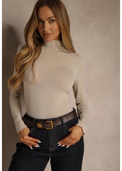 Beżowa Wiskozowa Bluzka Longsleeve Golf z Kaszmirem Vidara ze sklepu renee.pl w kategorii Bluzki damskie - zdjęcie 188006508