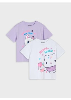 Sinsay - Bawełniana koszulka z nadrukiem 2 pack - wielobarwny ze sklepu Sinsay w kategorii Bluzki dziewczęce - zdjęcie 188007546