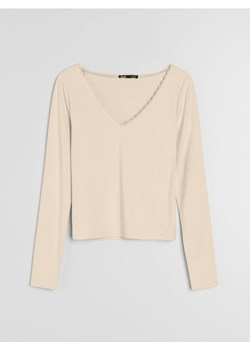 Sinsay - Bluzka z długim rękawem i koronką przy dekolcie - żółty ze sklepu Sinsay w kategorii Bluzki damskie - zdjęcie 188007568