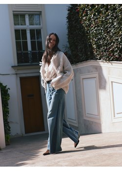 Reserved - Kardigan oversize z frędzlami - kremowy ze sklepu Reserved w kategorii Swetry damskie - zdjęcie 188008817