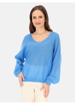 Niebieski sweter damski moherowy z dekoltem V L’AF Rey ze sklepu Eye For Fashion w kategorii Swetry damskie - zdjęcie 188009899