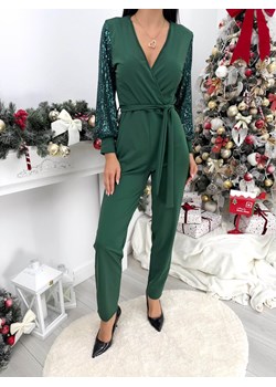 Zielony Elegancki Kombinezon z Cekinowymi Rękawami ze sklepu ModnaKiecka.pl w kategorii Kombinezony damskie - zdjęcie 188016116