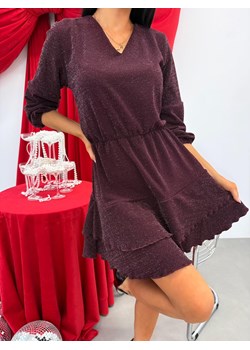 Burgundowa Połyskująca Sukienka z Falbanką ze sklepu ModnaKiecka.pl w kategorii Sukienki - zdjęcie 188016159