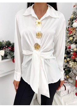 Kremowa Satynowa Koszula z Wiązaniem ze sklepu ModnaKiecka.pl w kategorii Koszule damskie - zdjęcie 188016185