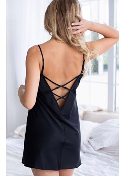 Krótka koszulka nocna z matowej satyny 3601 Dark Angel, Kolor czarny, Rozmiar S, KLEO ze sklepu Intymna w kategorii Koszule nocne - zdjęcie 188017986