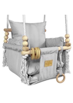 Szara welurowa huśtawka drewniana dla dziecka H3-A69 ze sklepu Edinos.pl w kategorii Pokój dziecięcy - zdjęcie 188018127