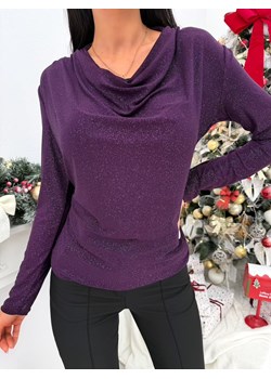 Fioletowa Połyskująca Bluzka z Lejącym Dekoltem ze sklepu ModnaKiecka.pl w kategorii Bluzki damskie - zdjęcie 188020648