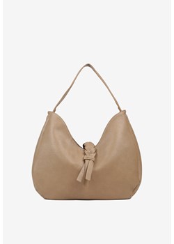 Beżowa Torebka Typu Shopperka Hobo z Frędzlem i Plecionką Nalivesa ze sklepu born2be.pl w kategorii Torebki hobo - zdjęcie 188021047