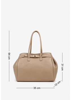 Beżowa Torebka Typu Shopperka na Ramię z Klamrą Remille ze sklepu born2be.pl w kategorii Torby Shopper bag - zdjęcie 188021079