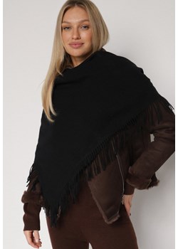 Czarny Trójkątny Szalik z Wiskozy i Bawełny z Frędzlami Vetirala ze sklepu born2be.pl w kategorii Szaliki i chusty damskie - zdjęcie 188021657
