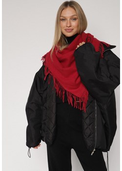 Bordowy Trójkątny Szalik z Wiskozy i Bawełny z Frędzlami Vetirala ze sklepu born2be.pl w kategorii Szaliki i chusty damskie - zdjęcie 188021677