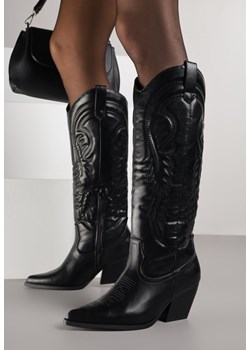 Czarne Kozaki Kowbojki na Stożku z Przeszywanym Wzorem na Cholewce Feressa ze sklepu born2be.pl w kategorii Kozaki damskie - zdjęcie 188021816