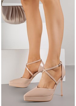 Beżowe Szpilki z Paseczkami i Ozdobną Platformą Misterisa ze sklepu born2be.pl w kategorii Czółenka - zdjęcie 188021837