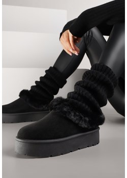 Czarne Śniegowce na Grubej Podeszwie z Niską Cholewką i Futerkiem Sewone ze sklepu born2be.pl w kategorii Śniegowce damskie - zdjęcie 188022268