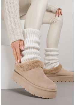 Ciemnobeżowe Śniegowce na Grubej Podeszwie z Niską Cholewką i Futerkiem Sewone ze sklepu born2be.pl w kategorii Śniegowce damskie - zdjęcie 188022275