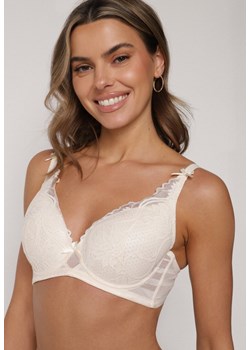 Jasnobeżowy Biustonosz Koronkowy z Kokardkami  Themikaia ze sklepu born2be.pl w kategorii Biustonosze - zdjęcie 188022349