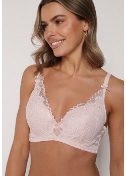 Jasnoróżowy Biustonosz Koronkowy z Kokardkami  Themikaia ze sklepu born2be.pl w kategorii Biustonosze - zdjęcie 188022377
