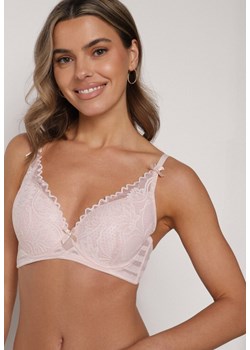 Jasnoróżowy Koronkowy Biustonosz z Ozdobnymi Kokardkami na Ramiączkach Aeleolopei ze sklepu born2be.pl w kategorii Biustonosze - zdjęcie 188022517