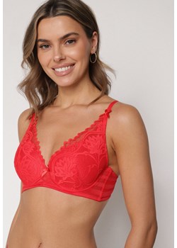 Czerwony Koronkowy Biustonosz z Ozdobnymi Kokardkami na Ramiączkach Aeleolopei ze sklepu born2be.pl w kategorii Biustonosze - zdjęcie 188022545