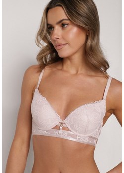 Jasnoróżowy Klasyczny Biustonosz Zdobiony Koronką i Aplikacją Metheis ze sklepu born2be.pl w kategorii Biustonosze - zdjęcie 188022559