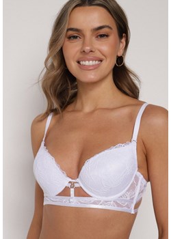 Biały Klasyczny Biustonosz Zdobiony Koronką i Aplikacją Metheis ze sklepu born2be.pl w kategorii Biustonosze - zdjęcie 188022615