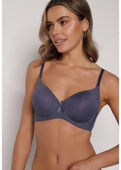 Granatowy Klasyczny Biustonosz o Gładkim Wykończeniu z Kokardką Adothyia ze sklepu born2be.pl w kategorii Biustonosze - zdjęcie 188022678